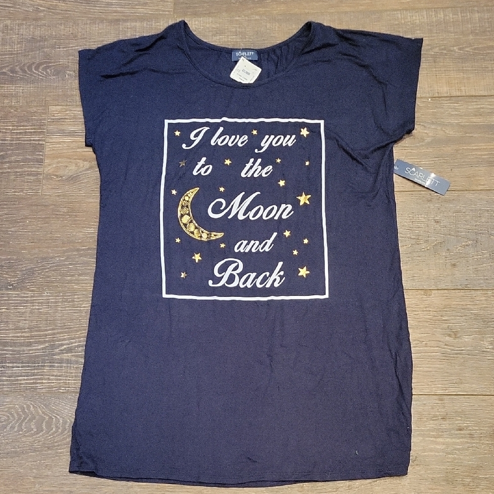 Navy blue Graphic Oversized Tee Nightgown Loungewear with Moon and Stars Size XL
